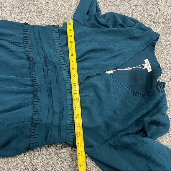 NWT Max Studios Jacquard Satin Tiered Maxi Dress Teal Boho Full Sleeve Size XL - Picture 8 of 11